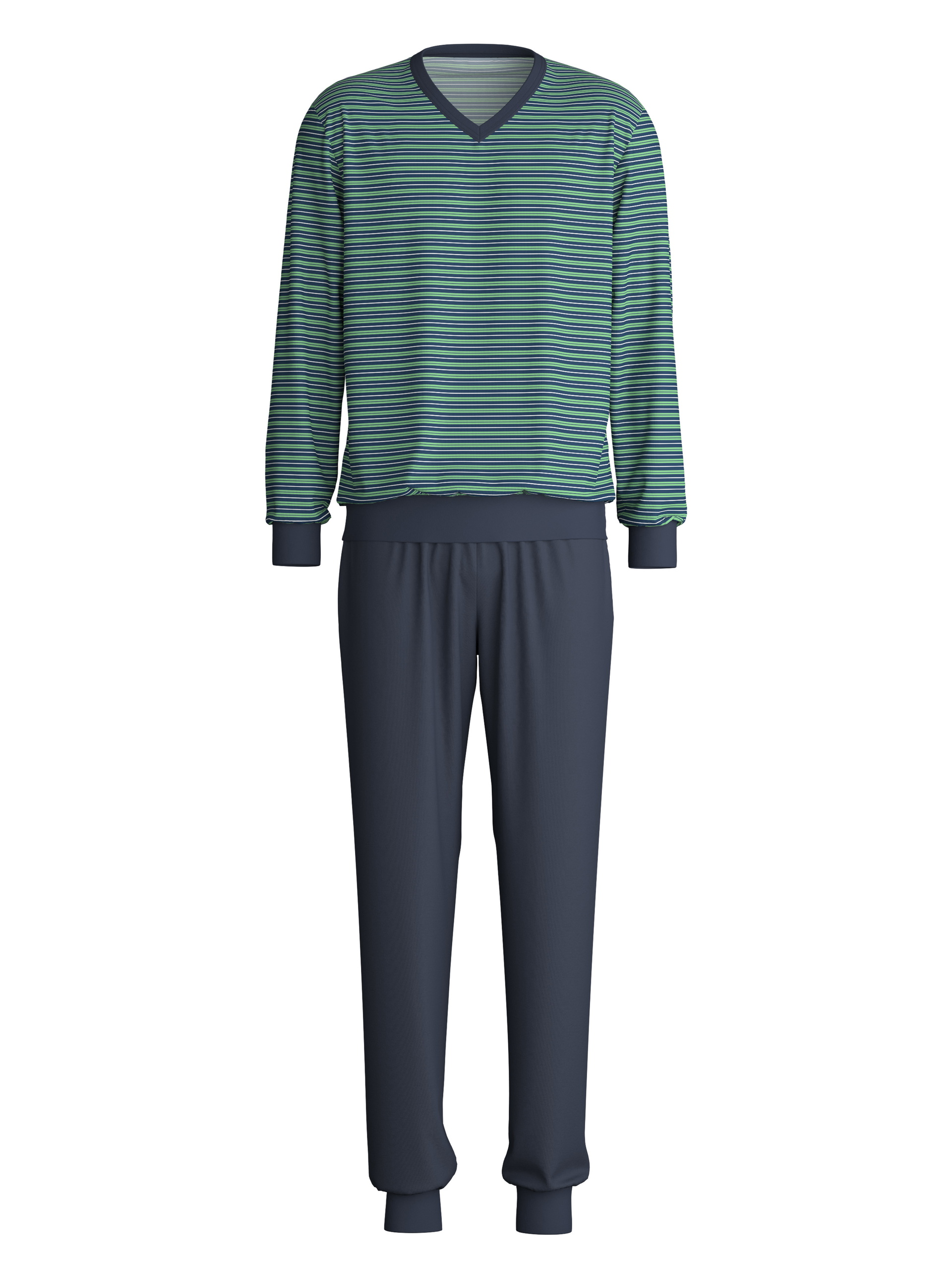 Herren - Bündchen-Pyjama aus 100% Baumwolle in Grün, Gestreift aus Serie Nightwear Xtra von CALIDA