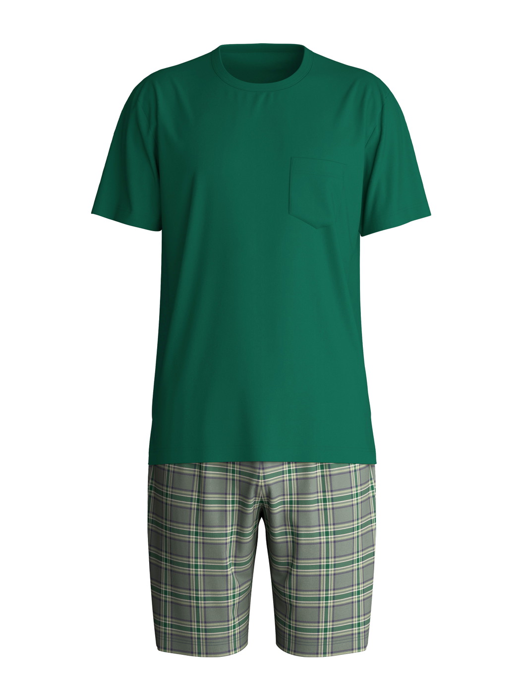 Homme - Pyjama court en 100% coton de couleur Vert, À carreaux, de la série Relax Imprint 2 de CALIDA