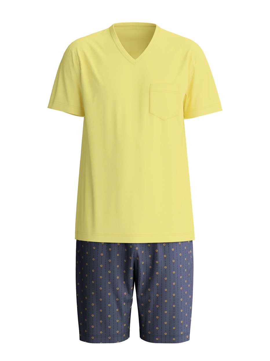 Herren - Kurz-Pyjama aus 100% Baumwolle in Gelb, Gemustert aus Serie EDITION 85 von CALIDA
