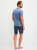 Men model is wearing Short pyjama made of 100% Cotton in Blue, Patterned from the Relax Imprint 2 series by CALIDA, Back view