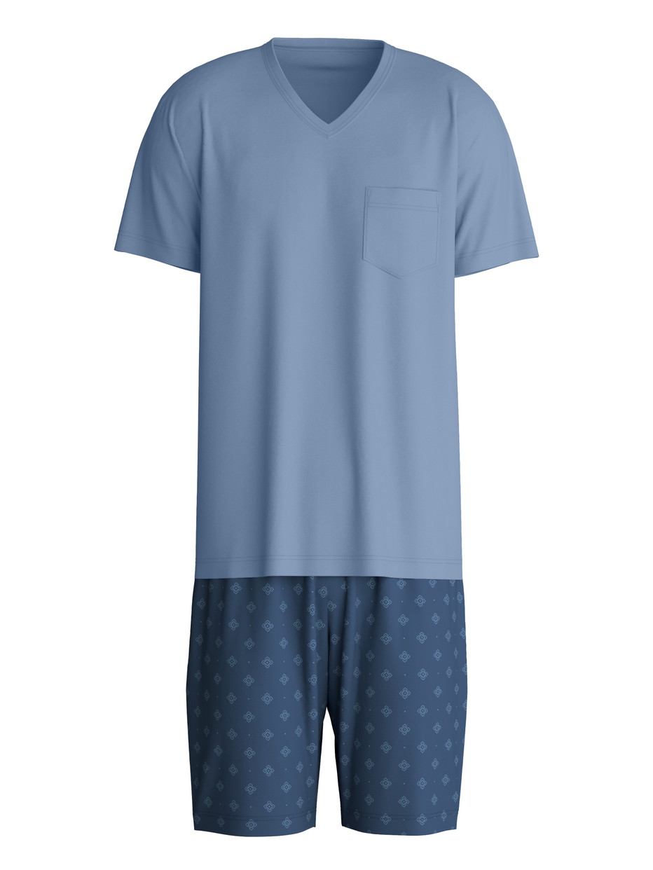 Men - Short pyjama made of 100% Cotton in Blue, Patterned, from the Relax Imprint 2 series by CALIDA