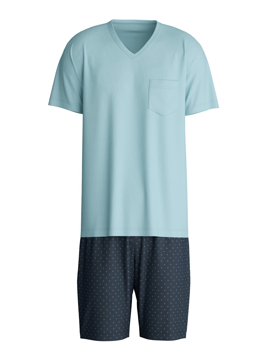 Herren - Kurz-Pyjama aus 100% Baumwolle in Blau, Gemustert aus Serie Relax Imprint 3 von CALIDA