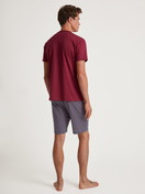 Men model is wearing Short pyjama made of 100% Cotton in Red, Patterned from the Relax Imprint series by CALIDA, Back view