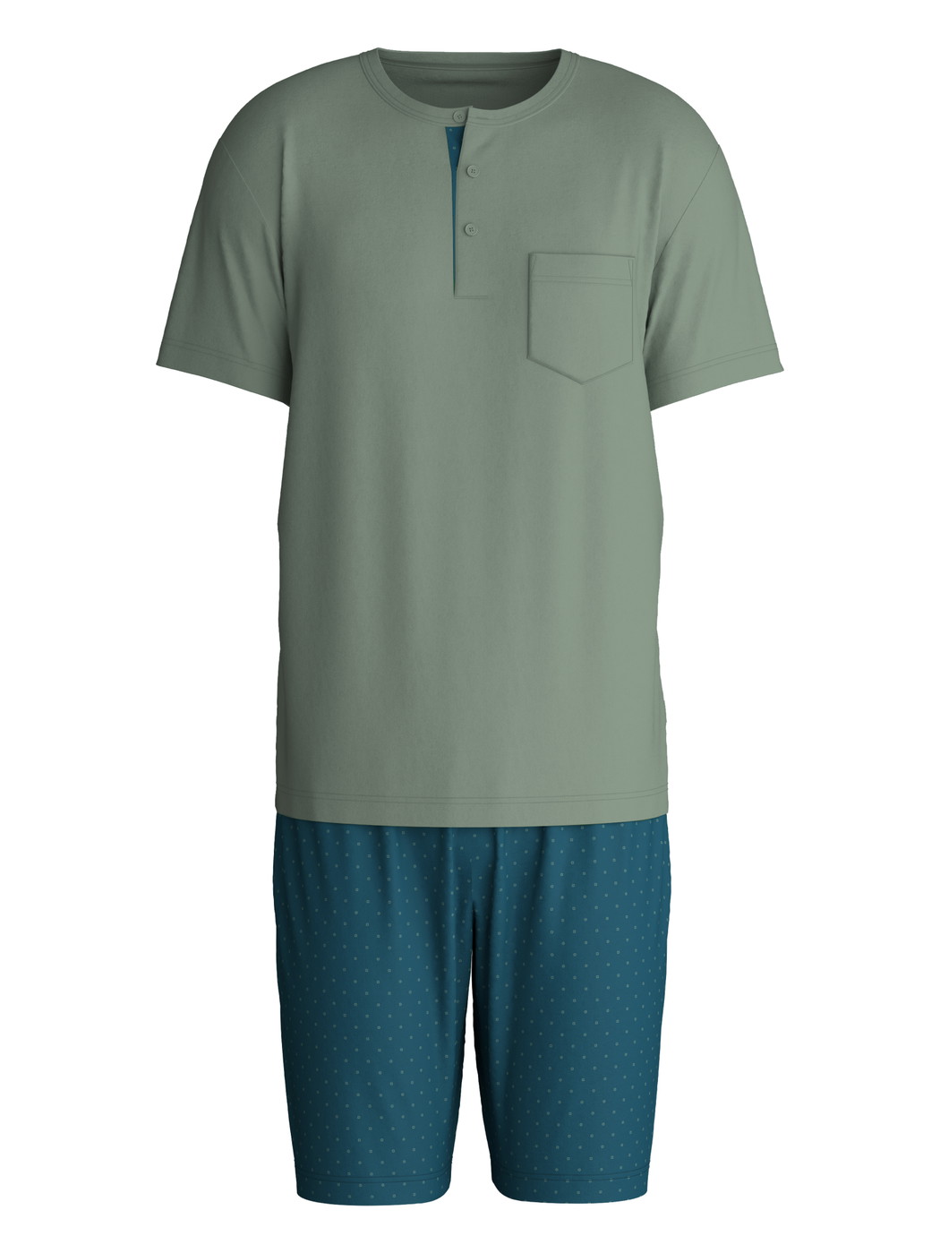 Herren - Kurz-Pyjama aus 100% Baumwolle in Grün, Gemustert aus Serie Relax Imprint 1 von CALIDA