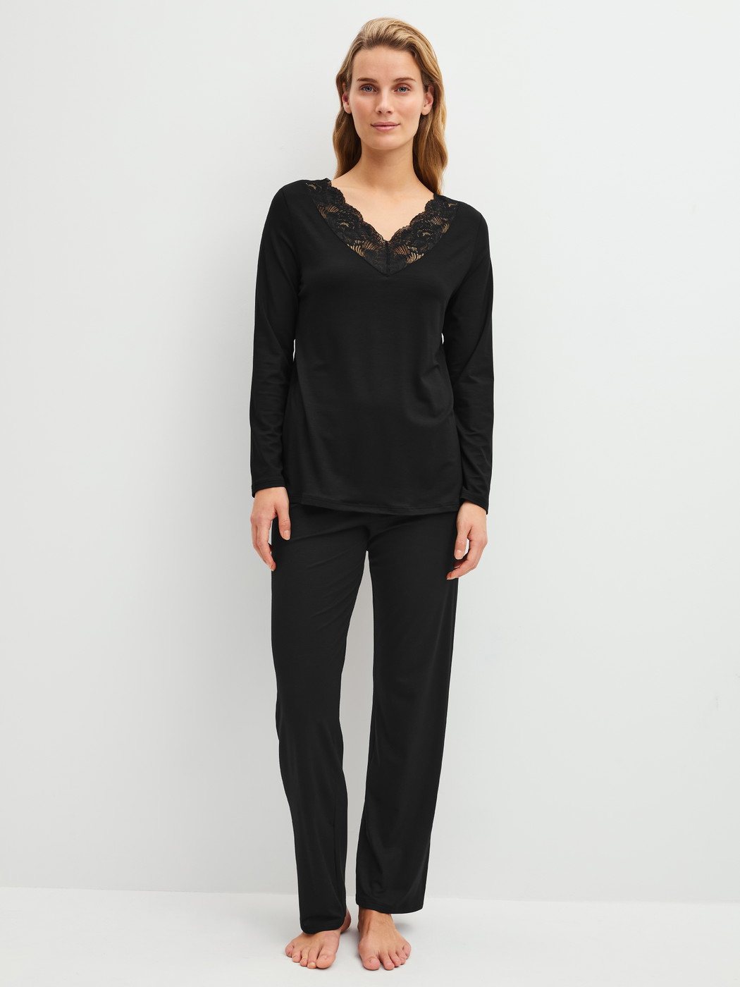 Women model is wearing  made of Modal in Black, Lace from the Elegant Dreams series by CALIDA, Front view