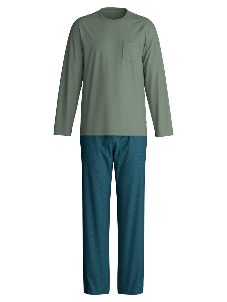 Herren - Pyjama, lang aus 100% Baumwolle in Grün, Gemustert aus Serie Relax Imprint 1 von CALIDA