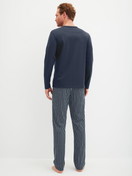 Men model is wearing Pyjamas, long made of 100% Cotton in Blue, Striped from the Cotton Special series by CALIDA, Back view