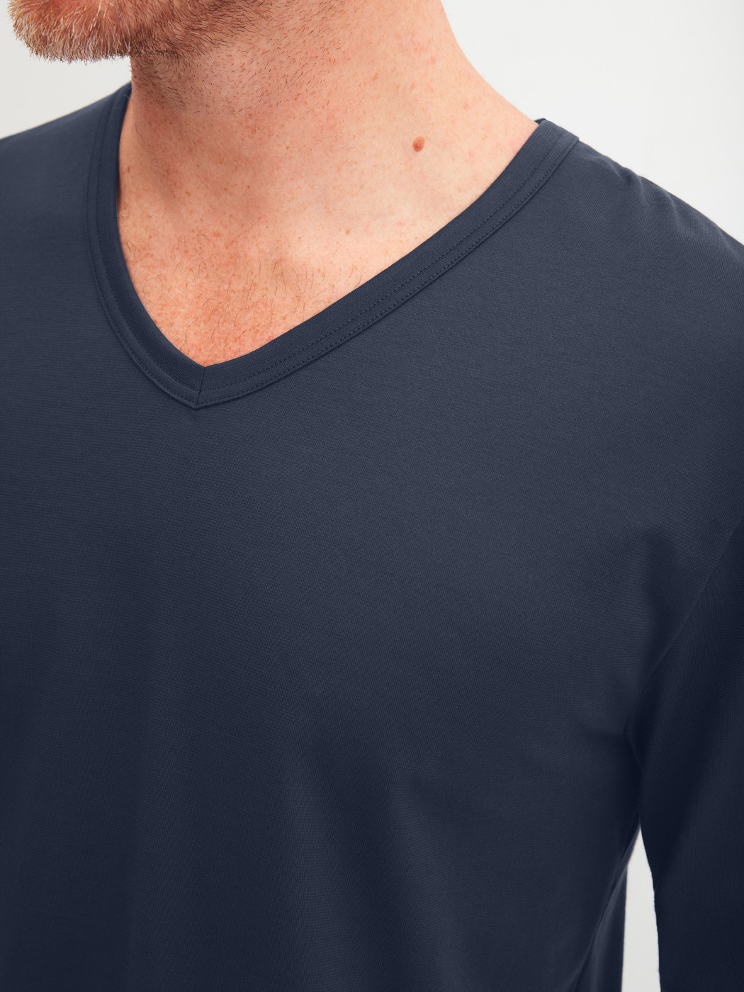 Men model is wearing Pyjamas, long made of 100% Cotton in Blue, Striped from the Cotton Special series by CALIDA, Detail