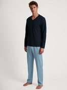 Men model is wearing Pyjamas, long made of 100% Cotton in Blue, Striped from the Cotton Special series by CALIDA, Front view