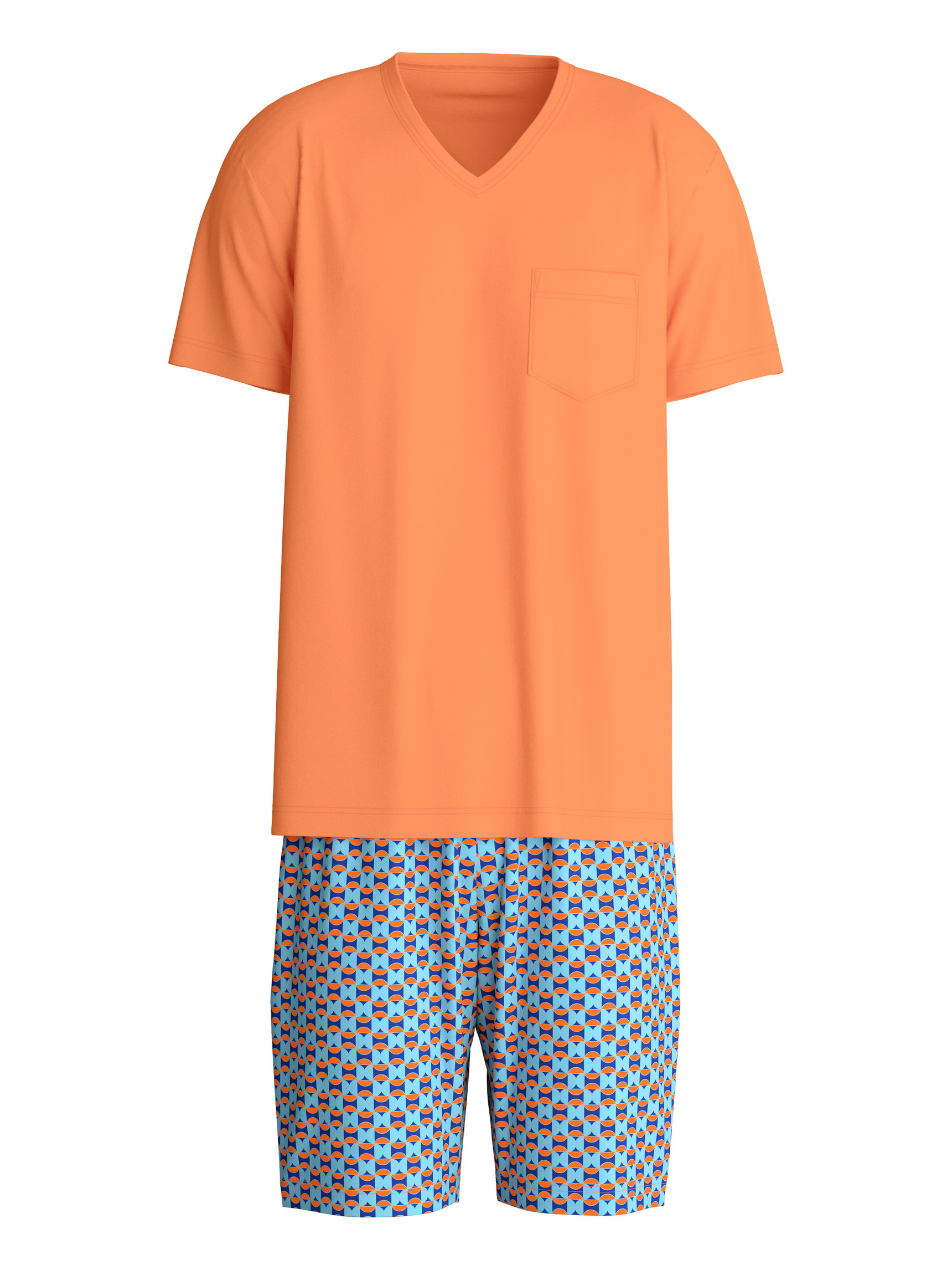 Herren - Kurz-Pyjama aus 100% Baumwolle in Orange, Gemustert aus Serie Relax Imprint 4 von CALIDA