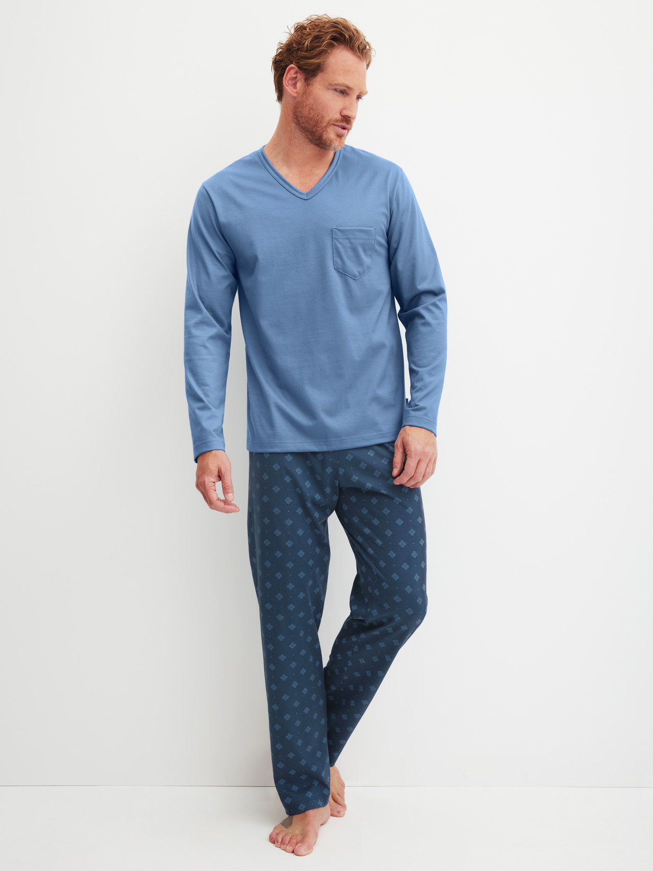 CALIDA Relax Imprint 2 Pyjama, langfür Herren, XXL, Blau, Maskulin-sportlicher Komfort