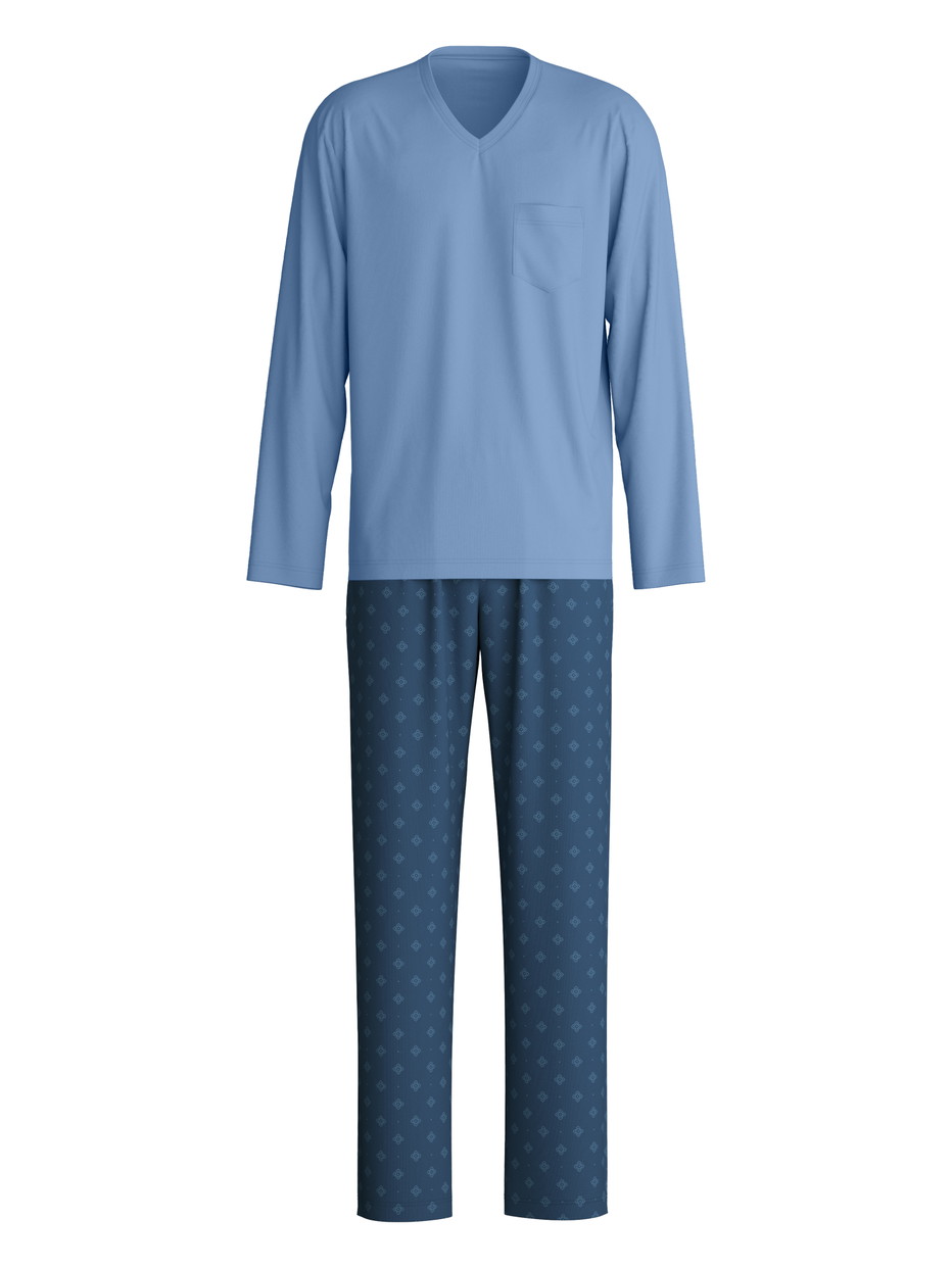 Herren - Pyjama, lang aus 100% Baumwolle in Blau, Gemustert aus Serie Relax Imprint 2 von CALIDA