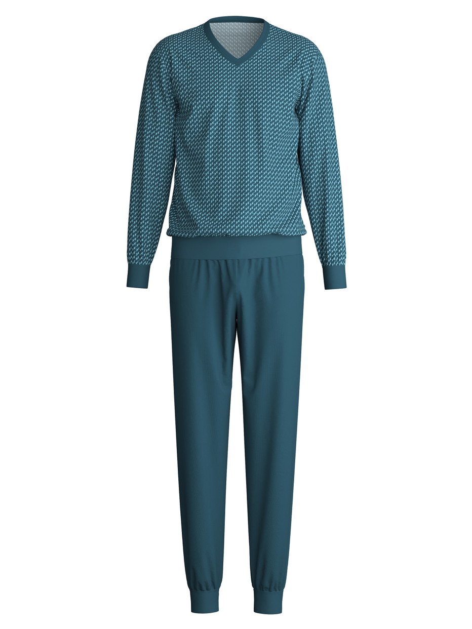 Herren - Bündchen-Pyjama aus 100% Baumwolle in Blau, Gemustert aus Serie Cotton Special von CALIDA