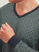 Men model is wearing Pyjama with cuff made of 100% Cotton in Green, Patterned from the Cotton Special series by CALIDA, Detail