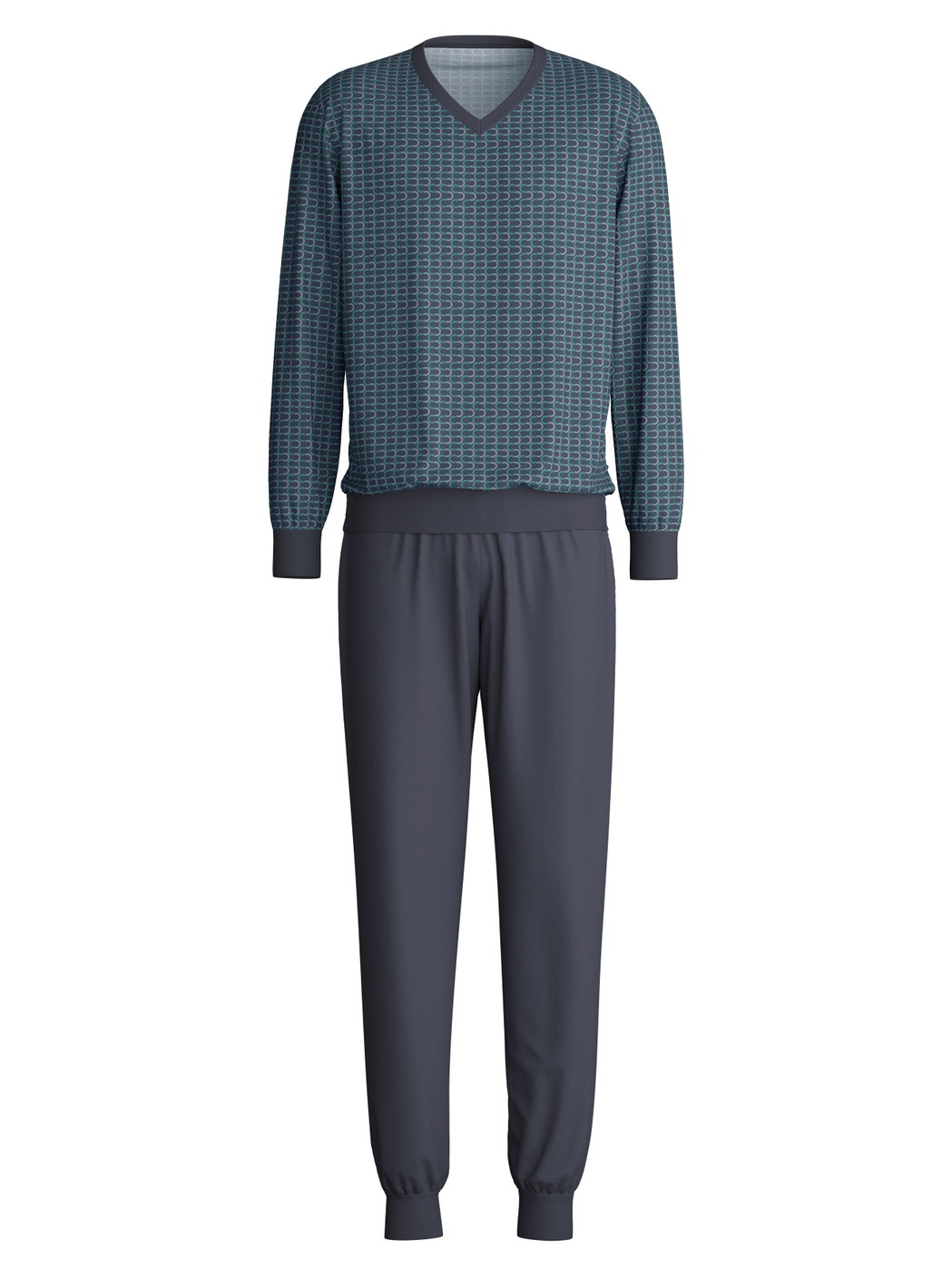 Herren - Bündchen-Pyjama aus 100% Baumwolle in Schwarz, Gemustert aus Serie Cotton Special von CALIDA