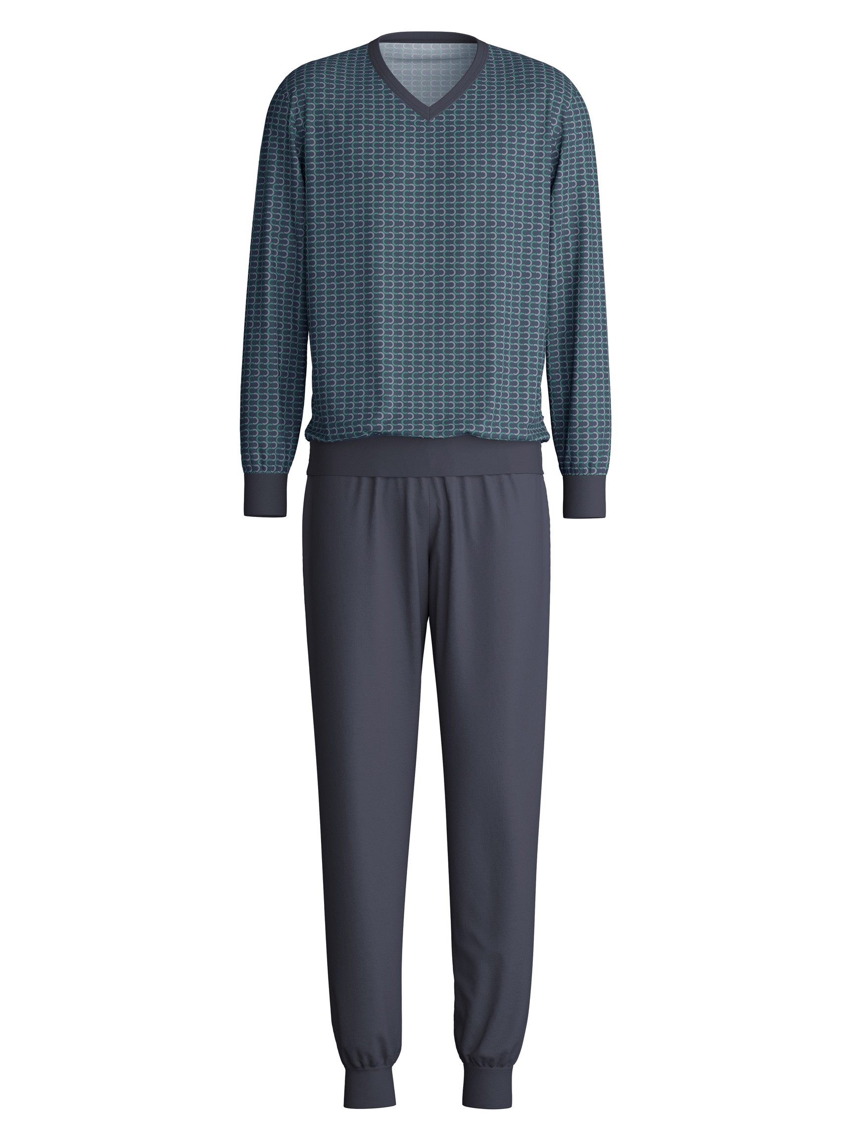 Herren - Bündchen-Pyjama aus 100% Baumwolle in Schwarz, Gemustert aus Serie Cotton Special von CALIDA