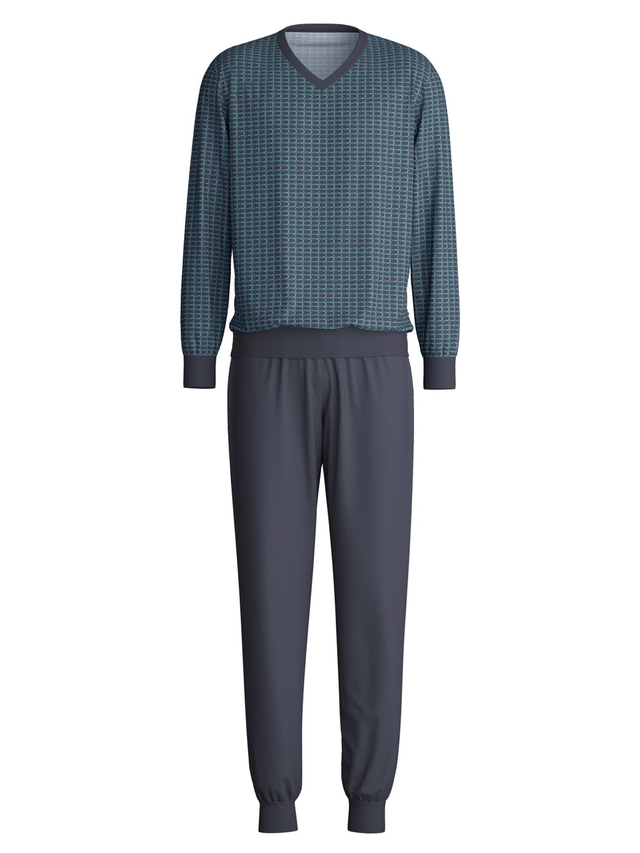 Herren - Bündchen-Pyjama aus 100% Baumwolle in Schwarz, Gemustert aus Serie Cotton Special von CALIDA