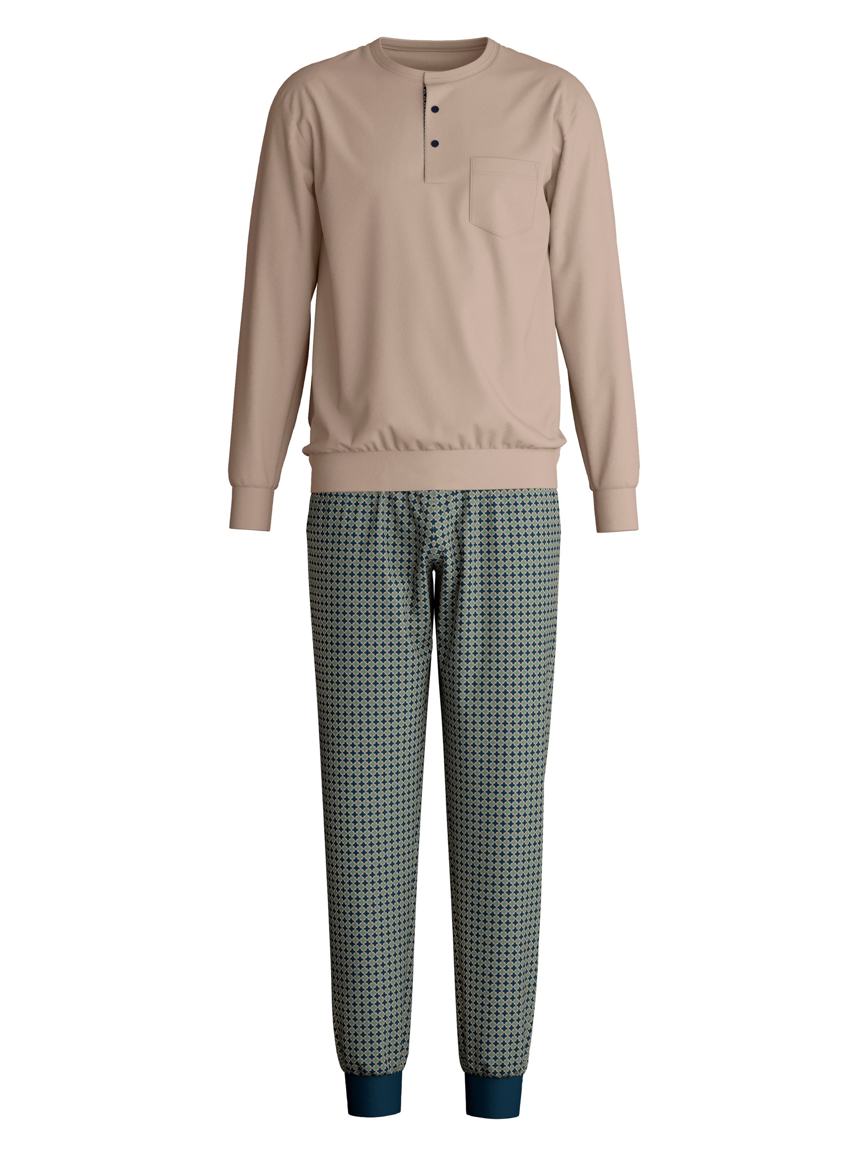 Herren - Bündchen-Pyjama aus 100% Baumwolle in Blau, Gemustert aus Serie Relax Choice 1 von CALIDA