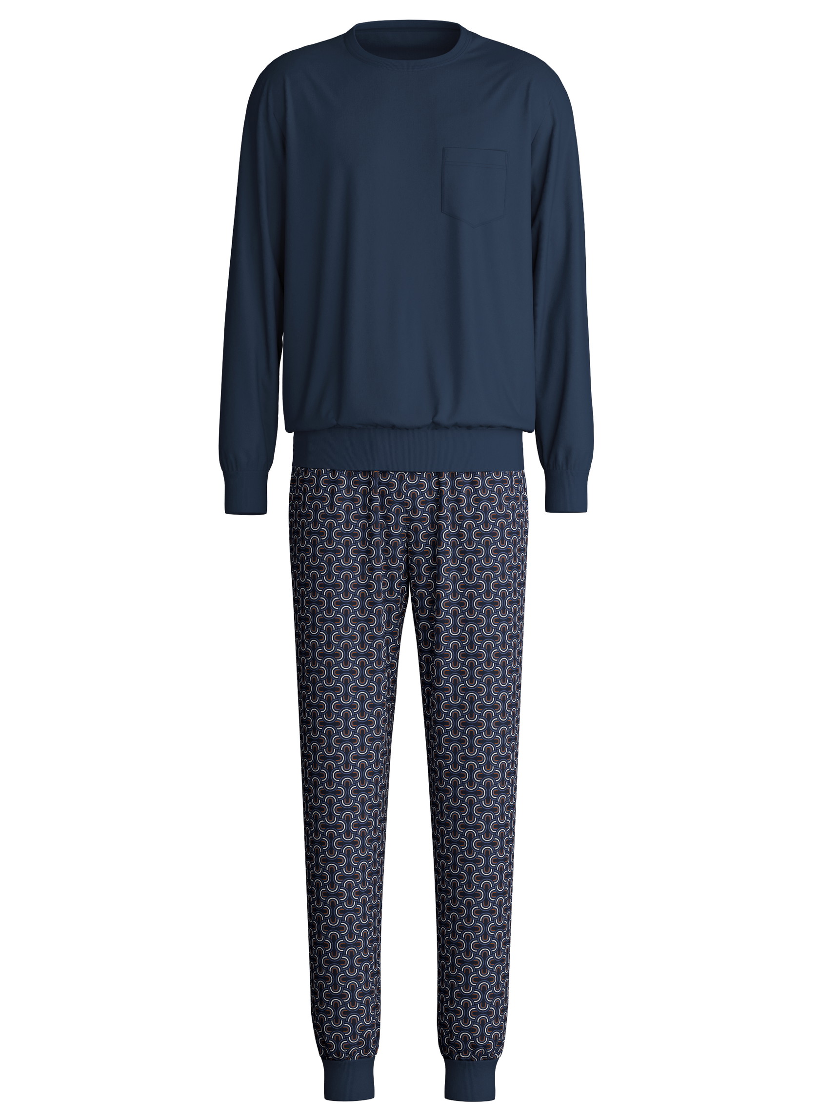 Herren - Bündchen-Pyjama aus 100% Baumwolle in Blau, Gemustert aus Serie Relax Imprint 1 von CALIDA