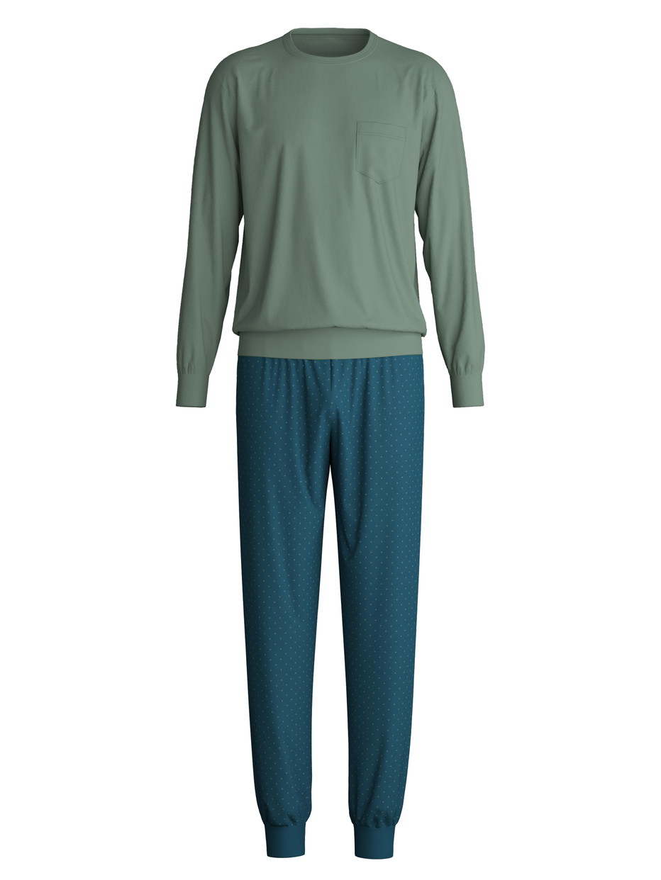 Herren - Bündchen-Pyjama aus 100% Baumwolle in Grün, Gemustert aus Serie Relax Imprint 1 von CALIDA