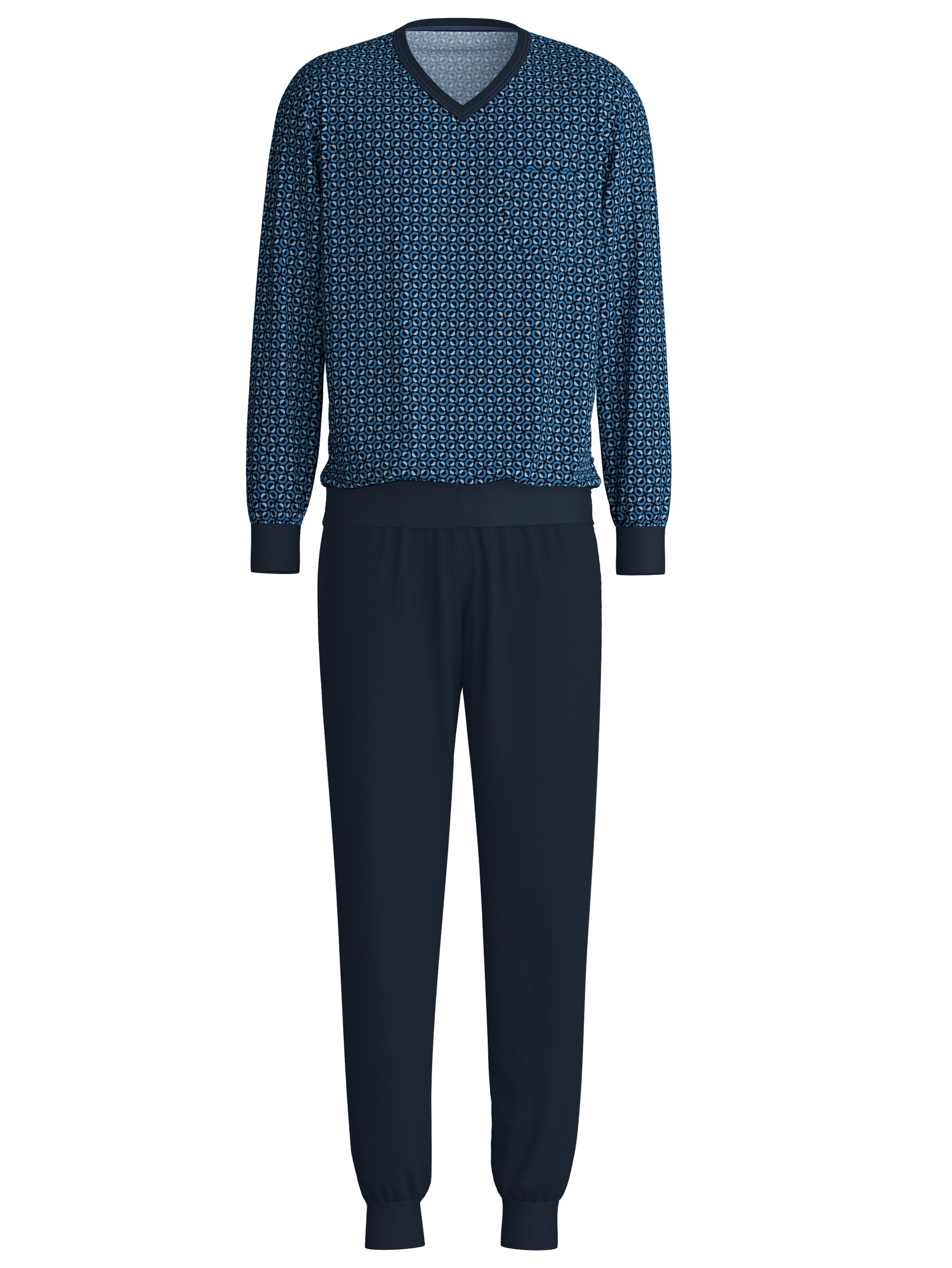 Men - Pyjama with cuff made of 100% Cotton in Blue, Patterned, from the Relax Imprint 2 series by CALIDA