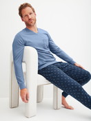 Men model is wearing Pyjama with cuff made of 100% Cotton in Blue, Patterned from the Relax Imprint 2 series by CALIDA, Additional Image