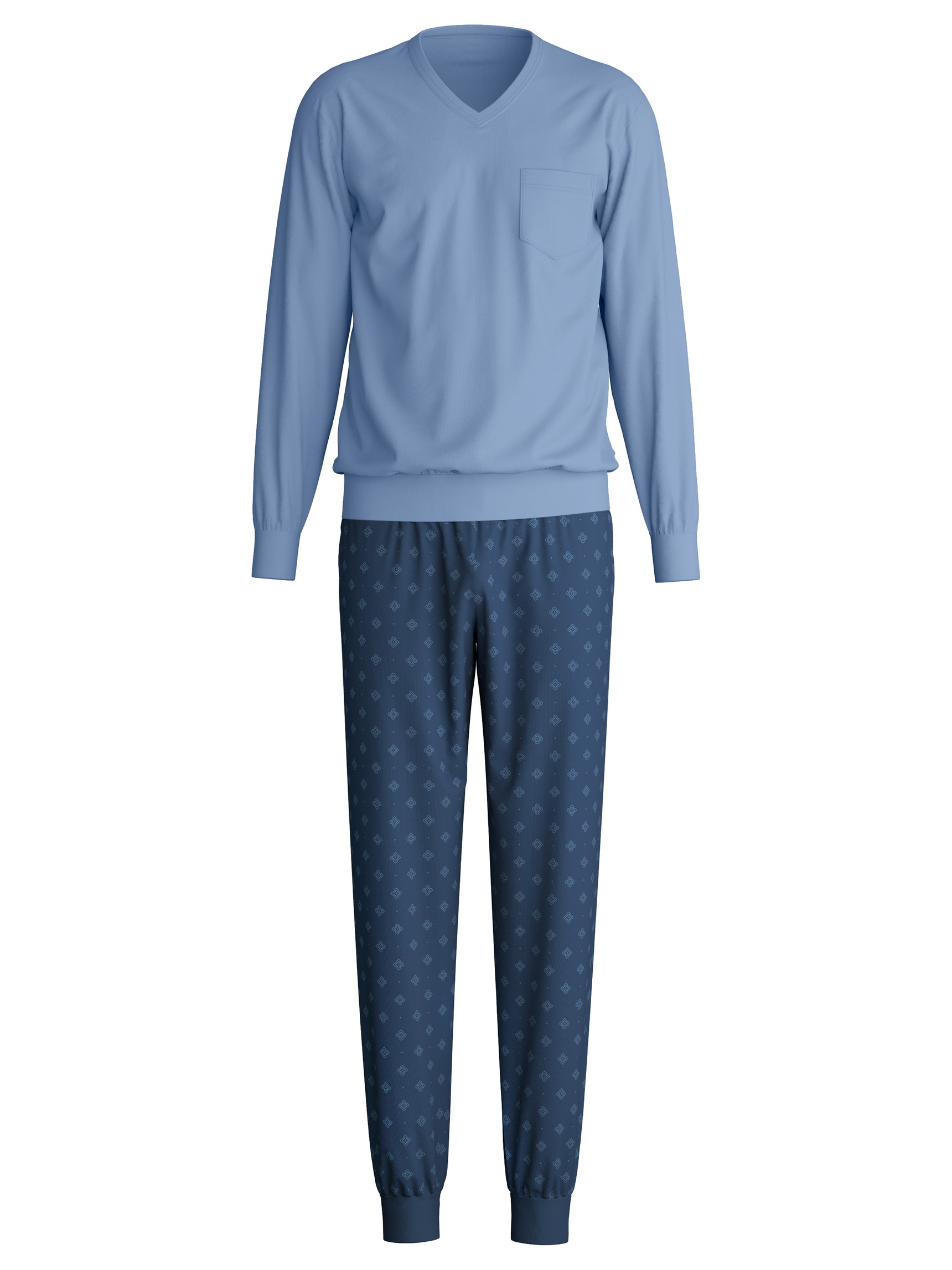 Uomo - Pigiama con polsini in 100% cotone di colore Blu, Modello, della serie Relax Imprint 2 di CALIDA