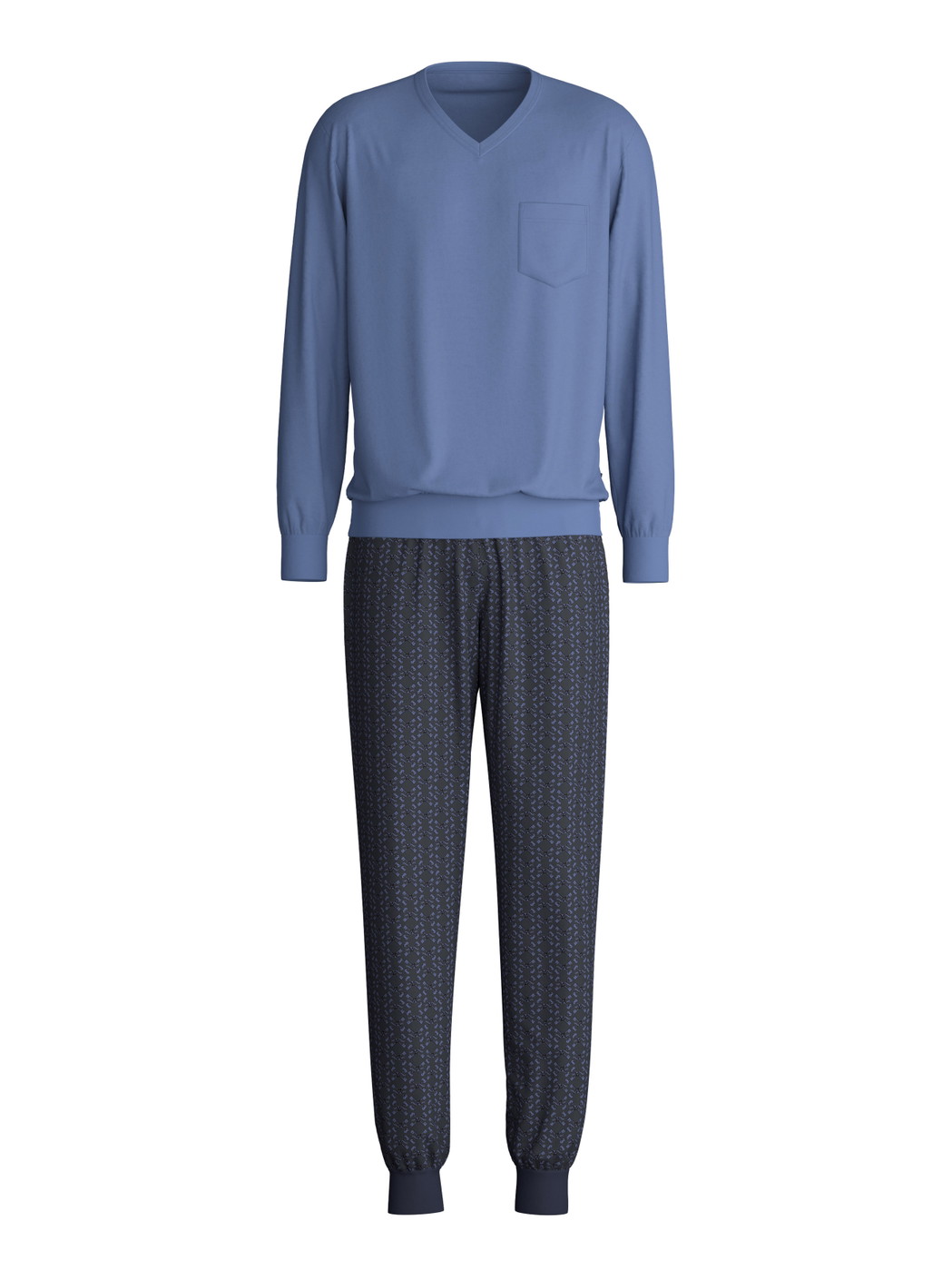 Men - Pyjama with cuff made of 100% Cotton in Blue, Patterned, from the Relax Imprint 1 series by CALIDA
