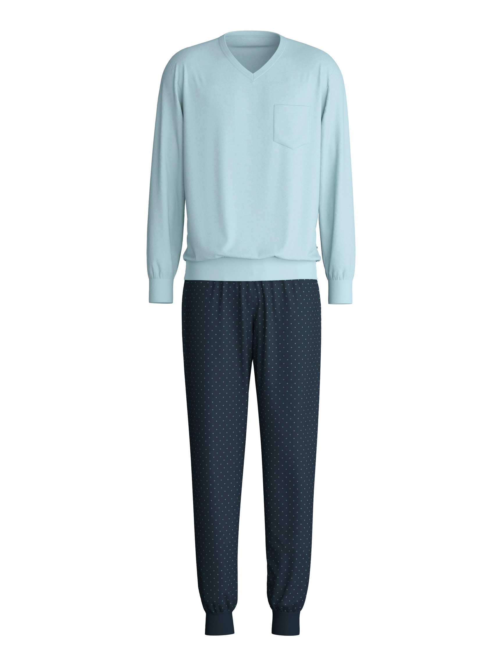 Herren - Bündchen-Pyjama aus 100% Baumwolle in Blau, Gemustert aus Serie Relax Imprint 3 von CALIDA