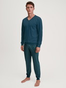 Men model is wearing Pyjama with cuff made of 100% Cotton in Turquoise, Patterned from the Relax Imprint 3 series by CALIDA, Front view