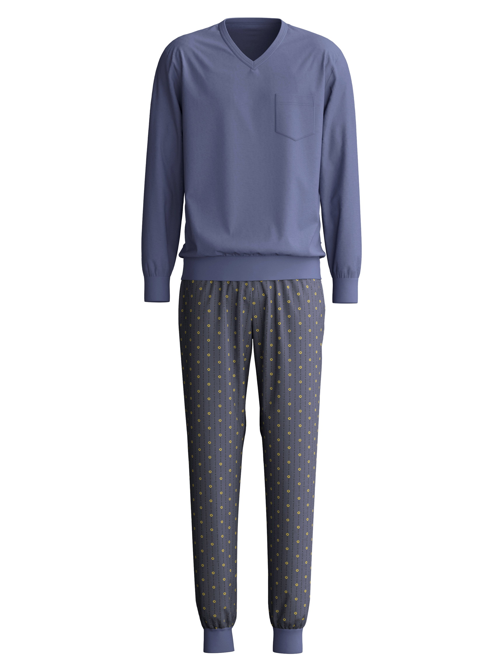 Herren - Bündchen-Pyjama aus 100% Baumwolle in Grau, Gemustert aus Serie EDITION 85 von CALIDA