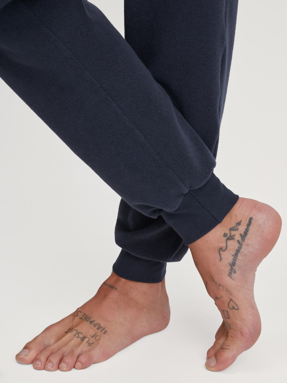 Men model is wearing Pyjama with cuff made of Cotton in Blue, Striped from the Relax Terry series by CALIDA, Detail