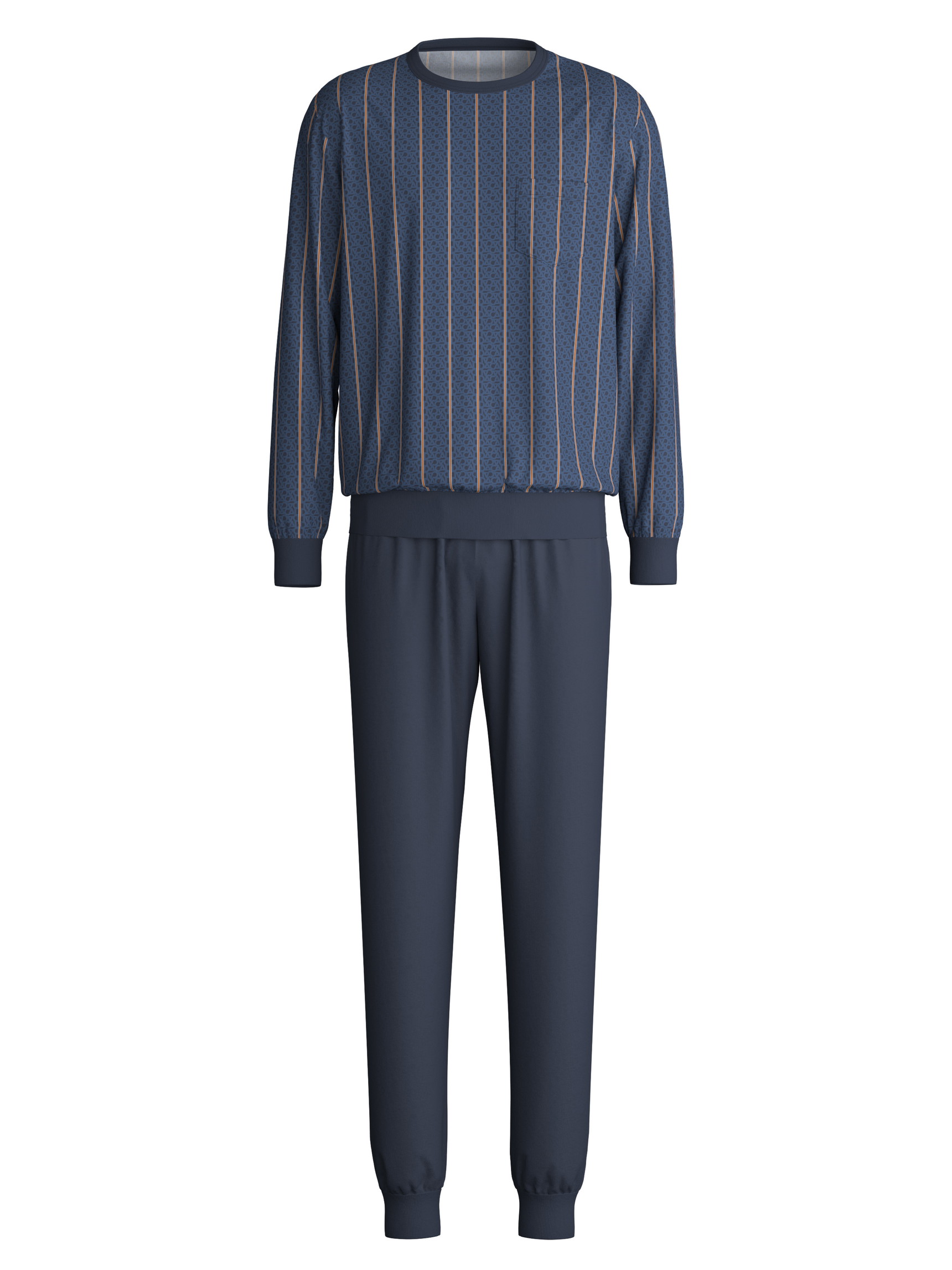 Uomo - Pigiama con polsini in 100% cotone di colore Blu, A righe, della serie Relax Imprint 1 di CALIDA