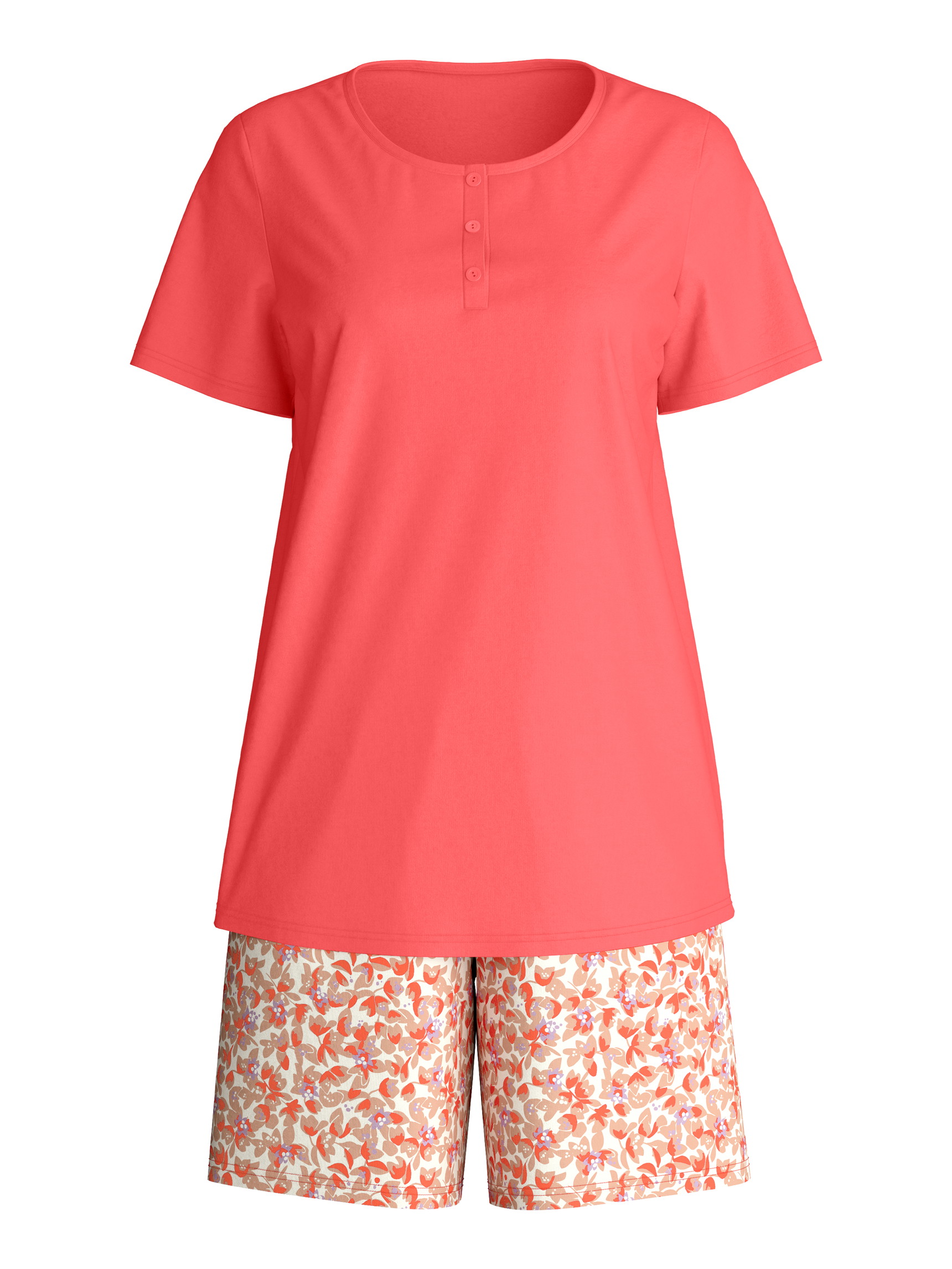 Femme - Pyjama court en 100% coton de couleur Rouge, Floral, de la série Flower Nights de CALIDA