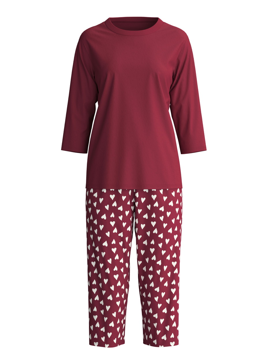Femme - Pyjama capri en 100% coton de couleur Rouge, À motifs, de la série Cotton Special de CALIDA