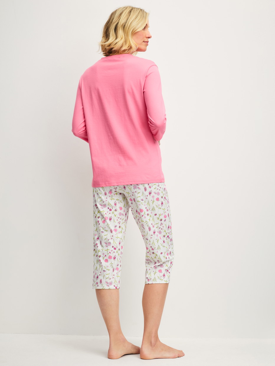 Le mannequin Femme porte le/la Pyjama capri en 100% coton de couleur Rose, À motifs, de la série Cotton Special de CALIDA, Vue arrière
