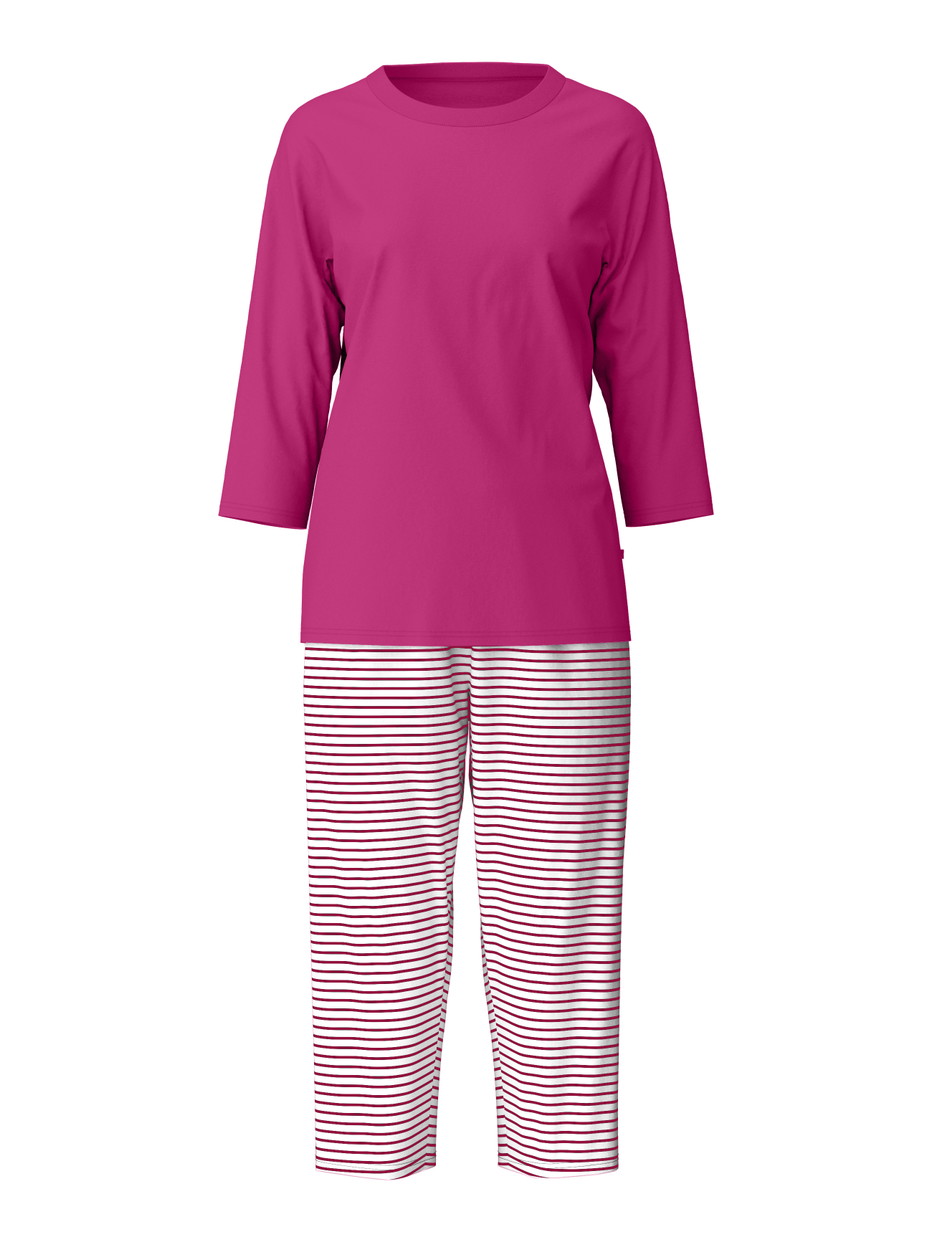 Femme - Pyjama capri en 100% coton de couleur Rouge, Rayée, de la série Cotton Special de CALIDA