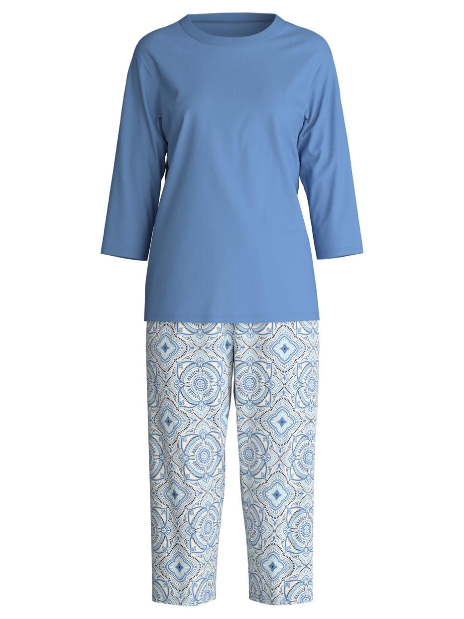 Donna - Pigiama capri in 100% cotone di colore Blu, Modello, della serie Cotton Special di CALIDA