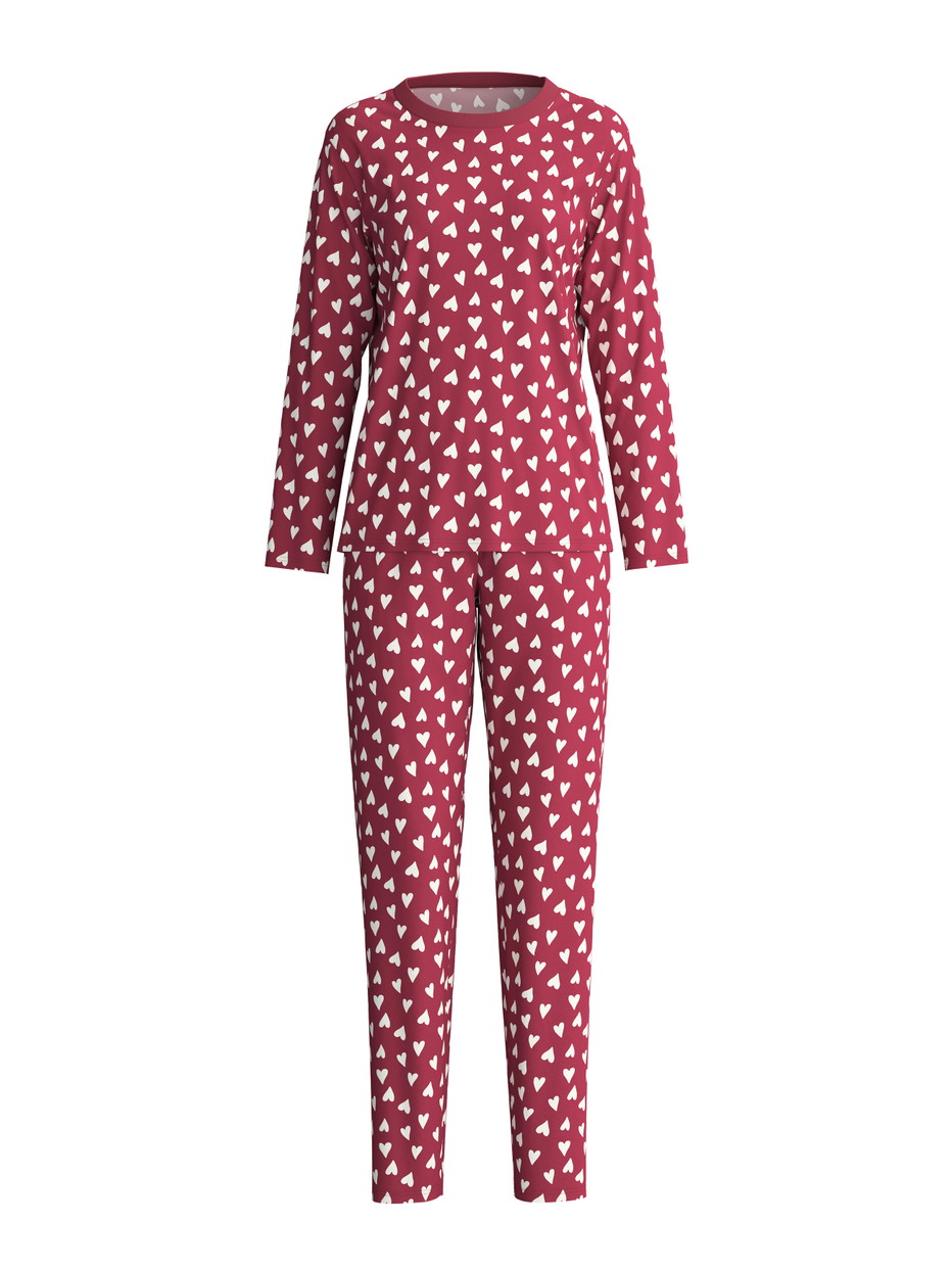 Women - Pyjamas, long made of 100% Cotton in Red, Patterned, from the Cotton Special series by CALIDA