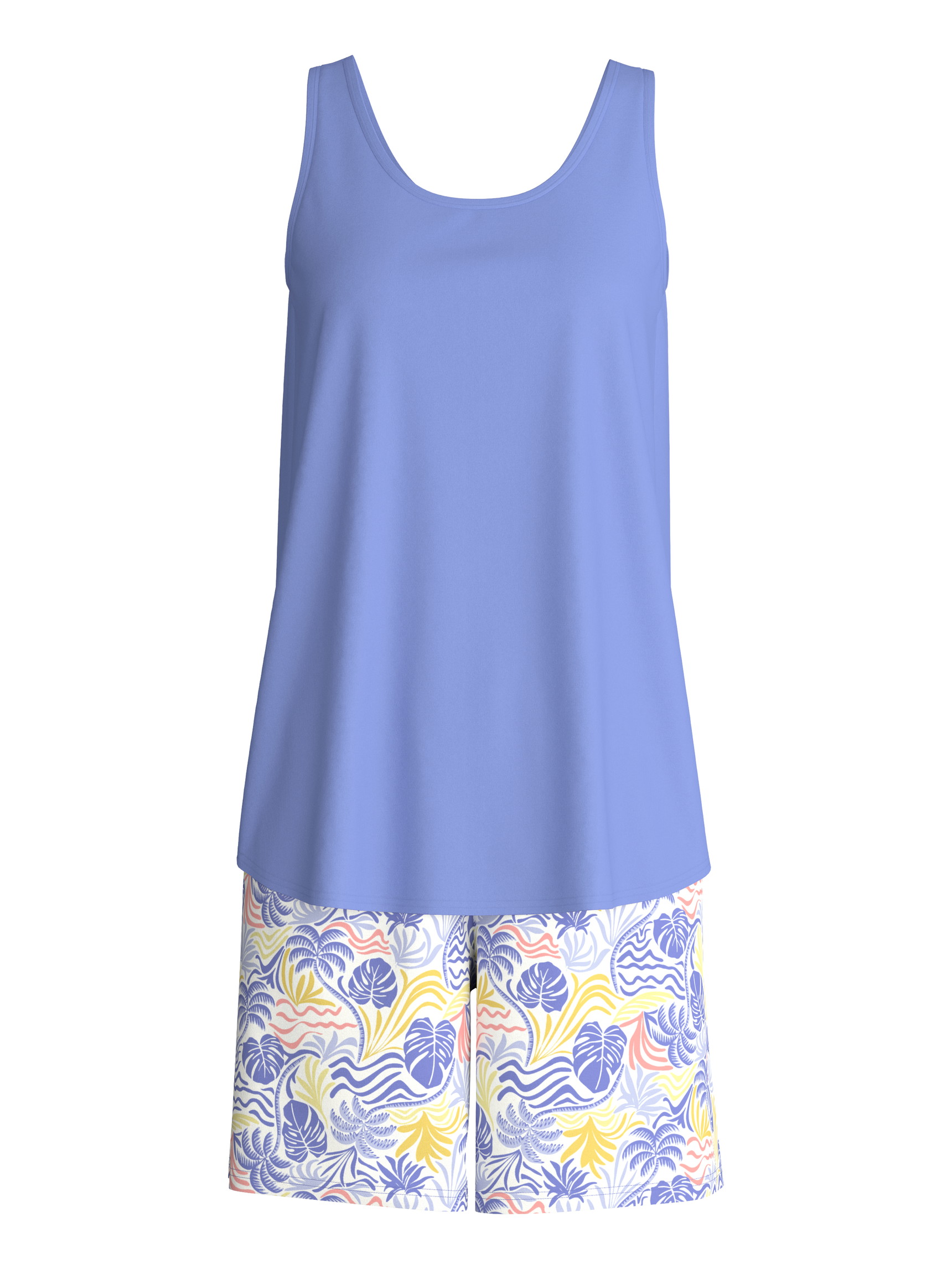 Damen - Kurz-Pyjama aus 100% Baumwolle in Blau, Floral aus Serie Coastal Dreams von CALIDA
