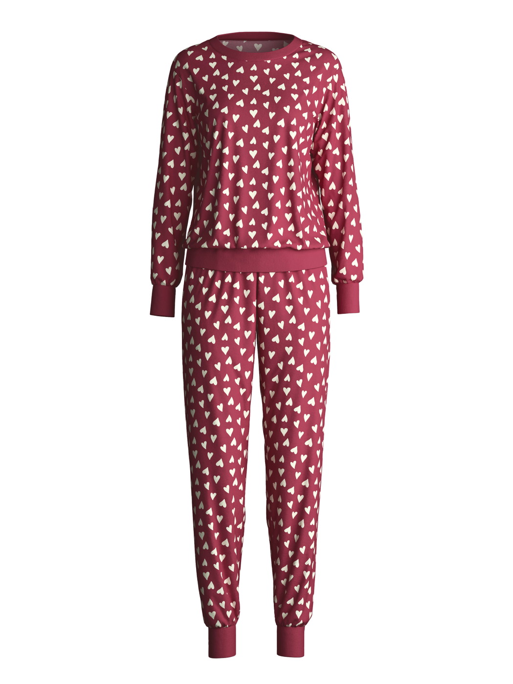 Women - Pyjama with cuff made of 100% Cotton in Red, Unicoloured, from the Cotton Special series by CALIDA