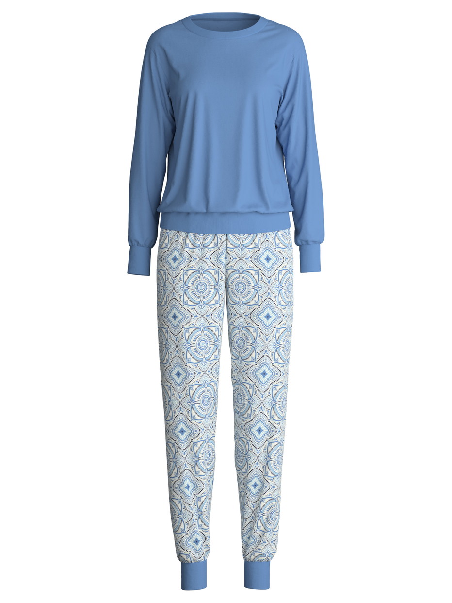 Women - Pyjama with cuff made of 100% Cotton in Blue, Patterned, from the Cotton Special series by CALIDA