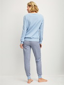 Women model is wearing Pyjama with cuff made of 100% Cotton in Grey, Patterned from the Cotton Special series by CALIDA, Back view