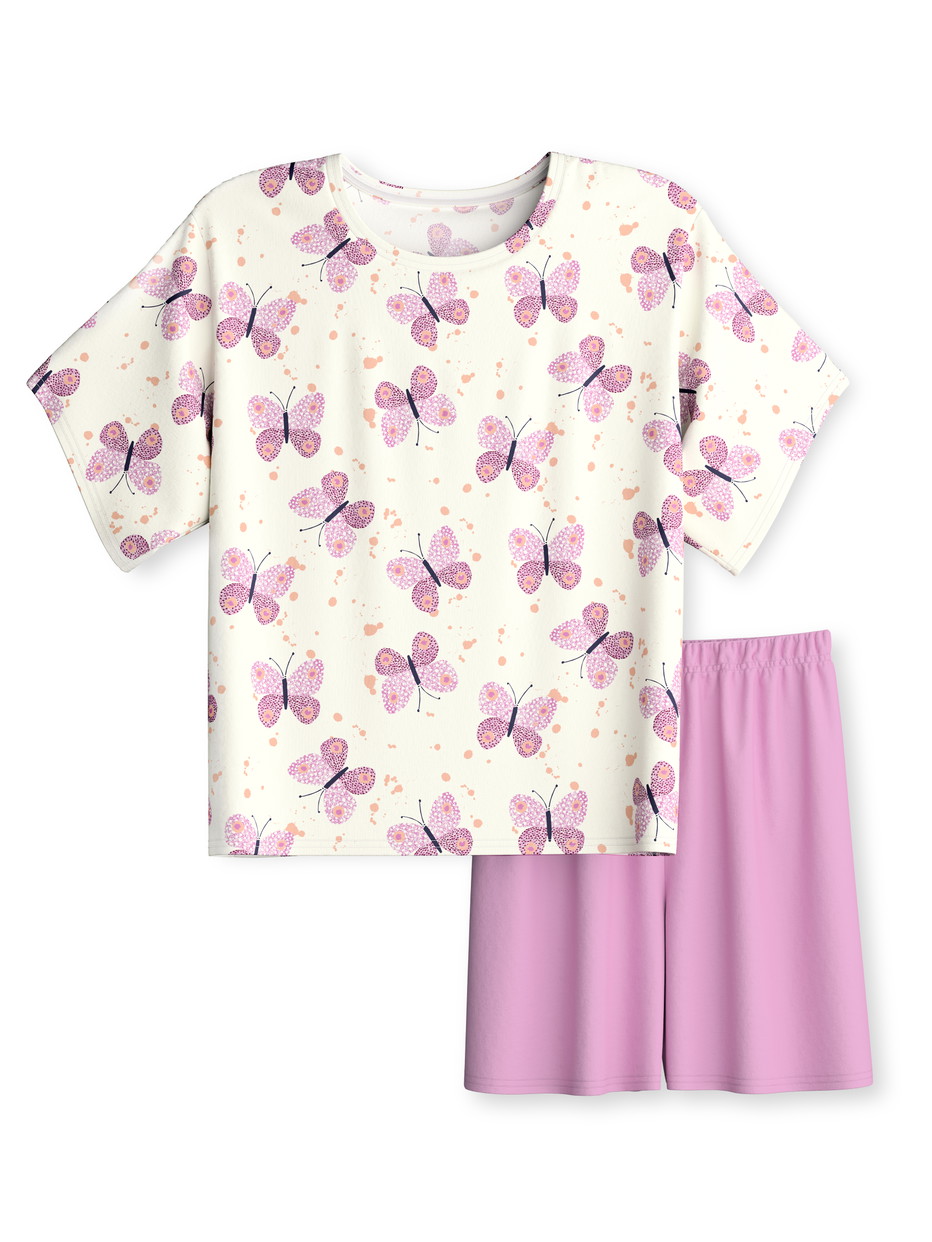 Kinder - Kurz-Pyjama aus 100% Baumwolle in Rosa, Gemustert aus Serie Kids Butterfly von CALIDA, Vorderansicht, Weißer Hintergrund