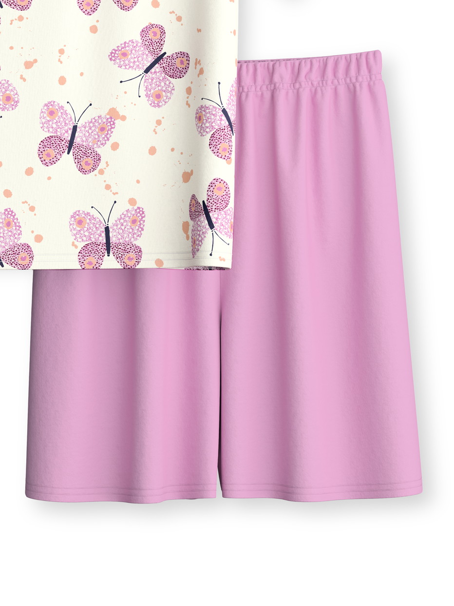 Kinder - Kurz-Pyjama aus 100% Baumwolle in Rosa, Gemustert aus Serie Kids Butterfly von CALIDA, Vorderansicht, Weißer Hintergrund