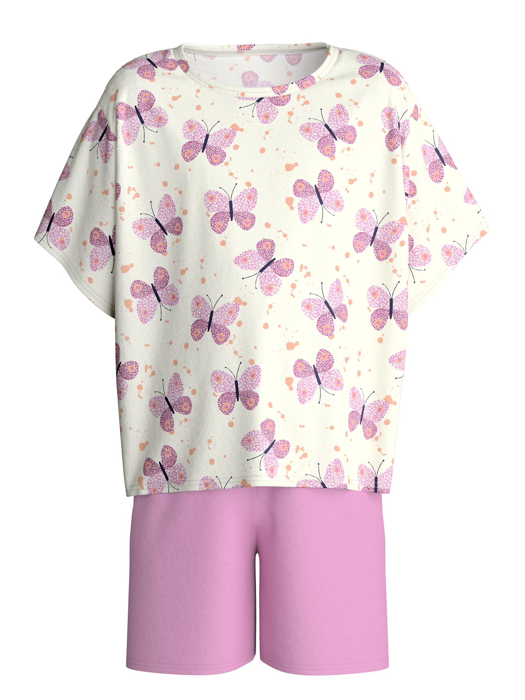 Figli - Pigiama corto in puro cotone in 100% cotone di colore Rosa, Modello, della serie Kids Butterfly di CALIDA