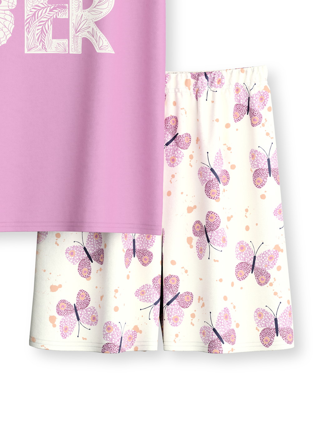 Kinder - Kurz-Pyjama aus 100% Baumwolle in Rosa, Gemustert aus Serie Kids Butterfly von CALIDA, Vorderansicht, Weißer Hintergrund