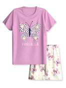 Kinder - Kurz-Pyjama aus 100% Baumwolle in Violett, Gemustert aus Serie Toddlers Butterfly von CALIDA, Vorderansicht, Weißer Hintergrund