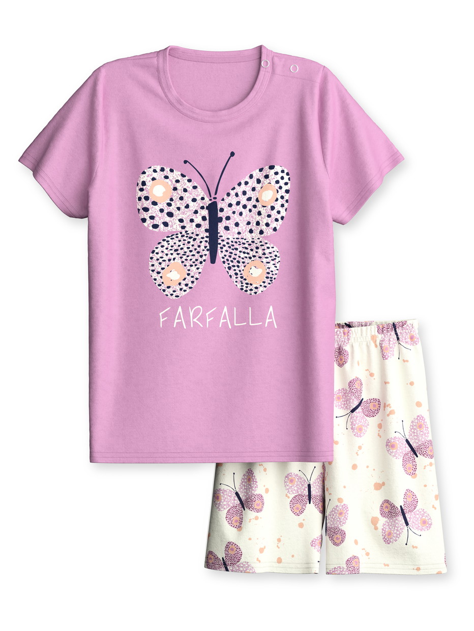 Figli - Pigiama corto in puro cotone organico in 100% cotone di colore Viola, Modello, della serie Toddlers Butterfly di CALIDA, Vista frontale, Sfondo bianco
