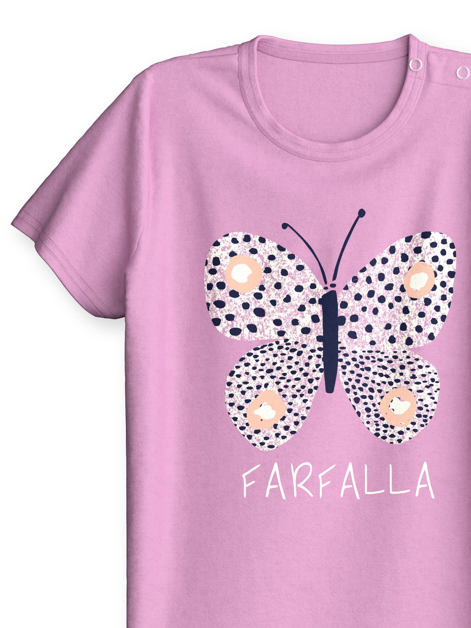 Figli - Pigiama corto in puro cotone organico in 100% cotone di colore Viola, Modello, della serie Toddlers Butterfly di CALIDA, Vista frontale, Sfondo bianco